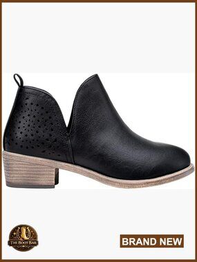 Western Cutout Perforated Ankle Booties Low Heel Chunky Boots
